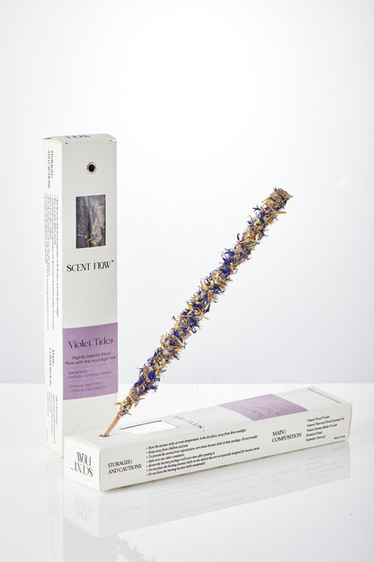 Innovative all-in-one lavender incense stick box with an integrated burner for convenience.