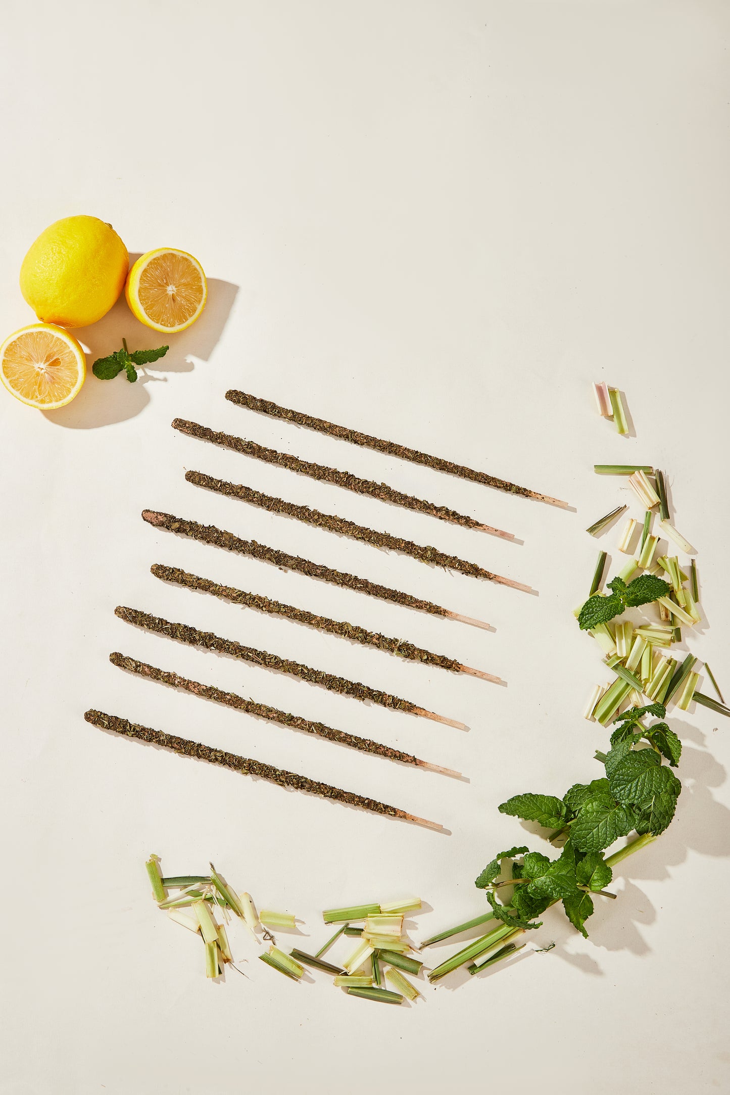 Close-up showing the rich texture of the artisan, all-natural mint petal incense stick,