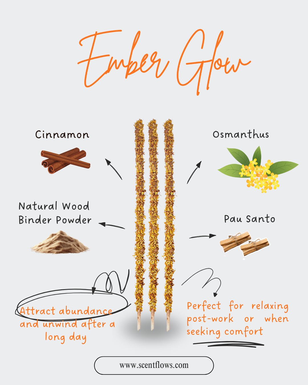 Artisan, all-natural cinnamon incense stick with rough texture for money-drawing and daily relax rituals.