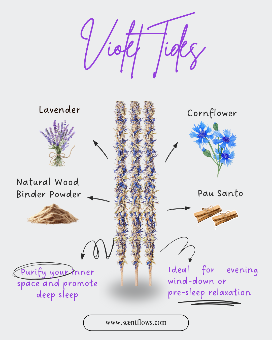 Gentle lavender aromatherapy incense burning in a bedroom for a relaxing bedtime ritual and stress relief.