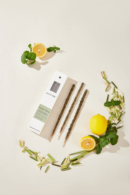 Burning lemongrass aromatherapy incense to boost concentration and mental clarity while studying or working.