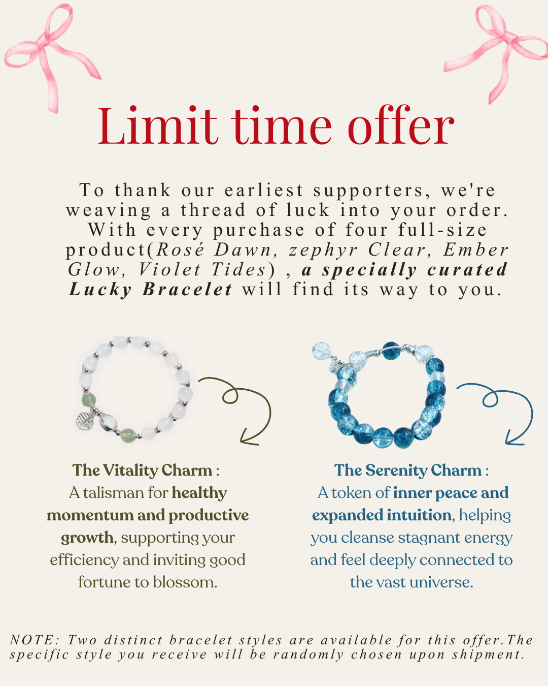 Closeup of the beautiful lucky crystal bracelet, a free gift with our full-size incense purchase